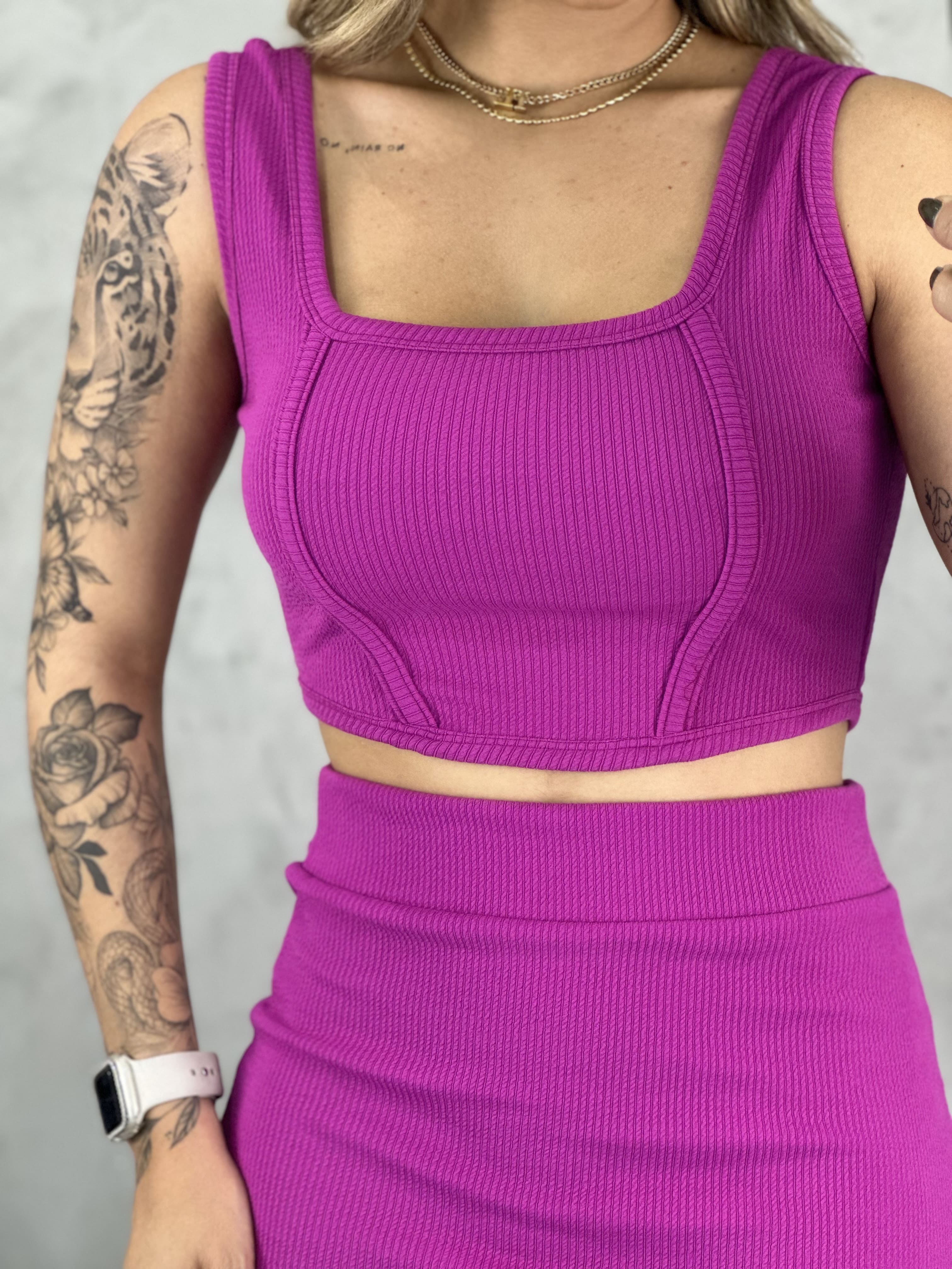 Conjunto Lilly Anarruga Cropped e Saia - CORES